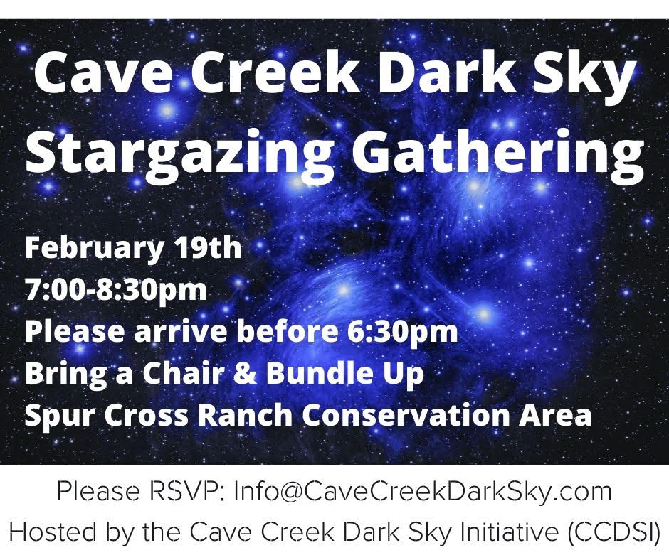 Graphic announcing Feb 19 stargazing event